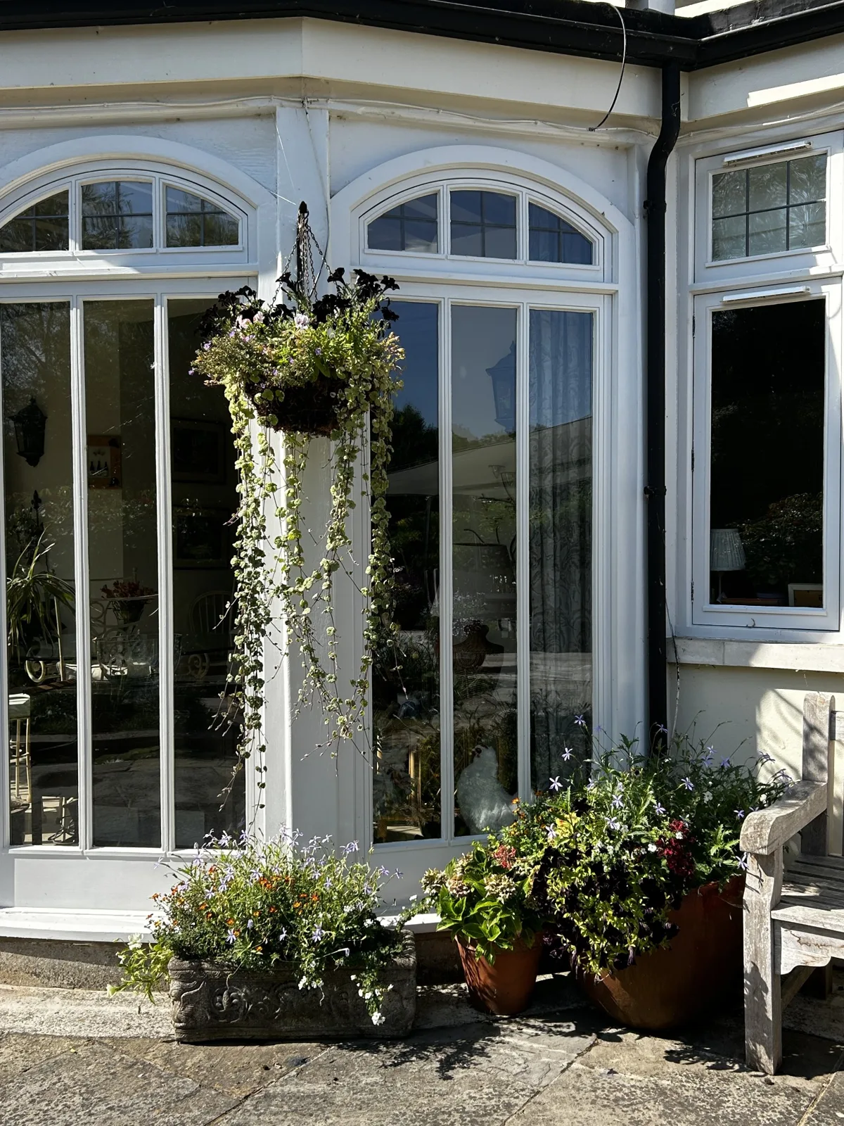 Hanging baskets and bedding plants during the summer in Shiplake