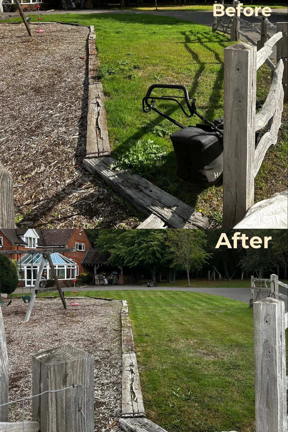 Lawn and path edges, before and after garden care