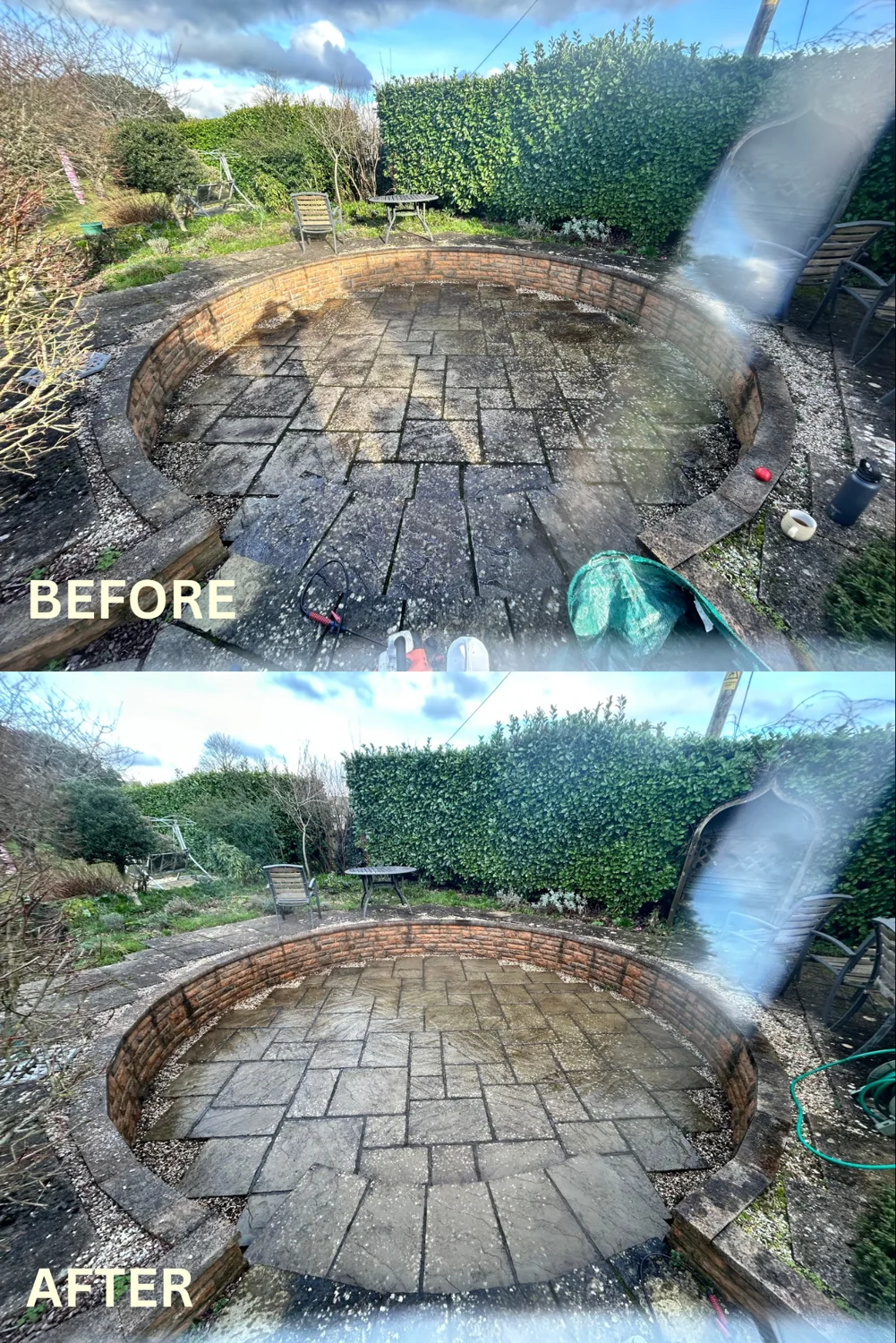Sunken patio clearance, before and after garden care