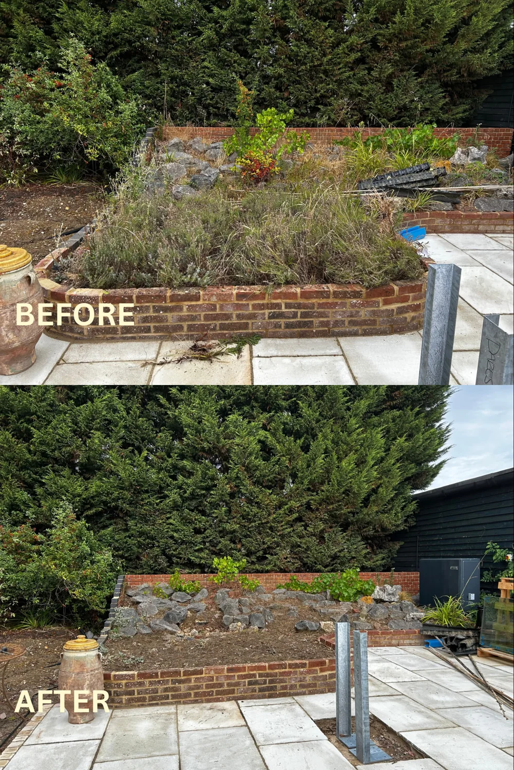 Raised bed tidy, before and after garden care