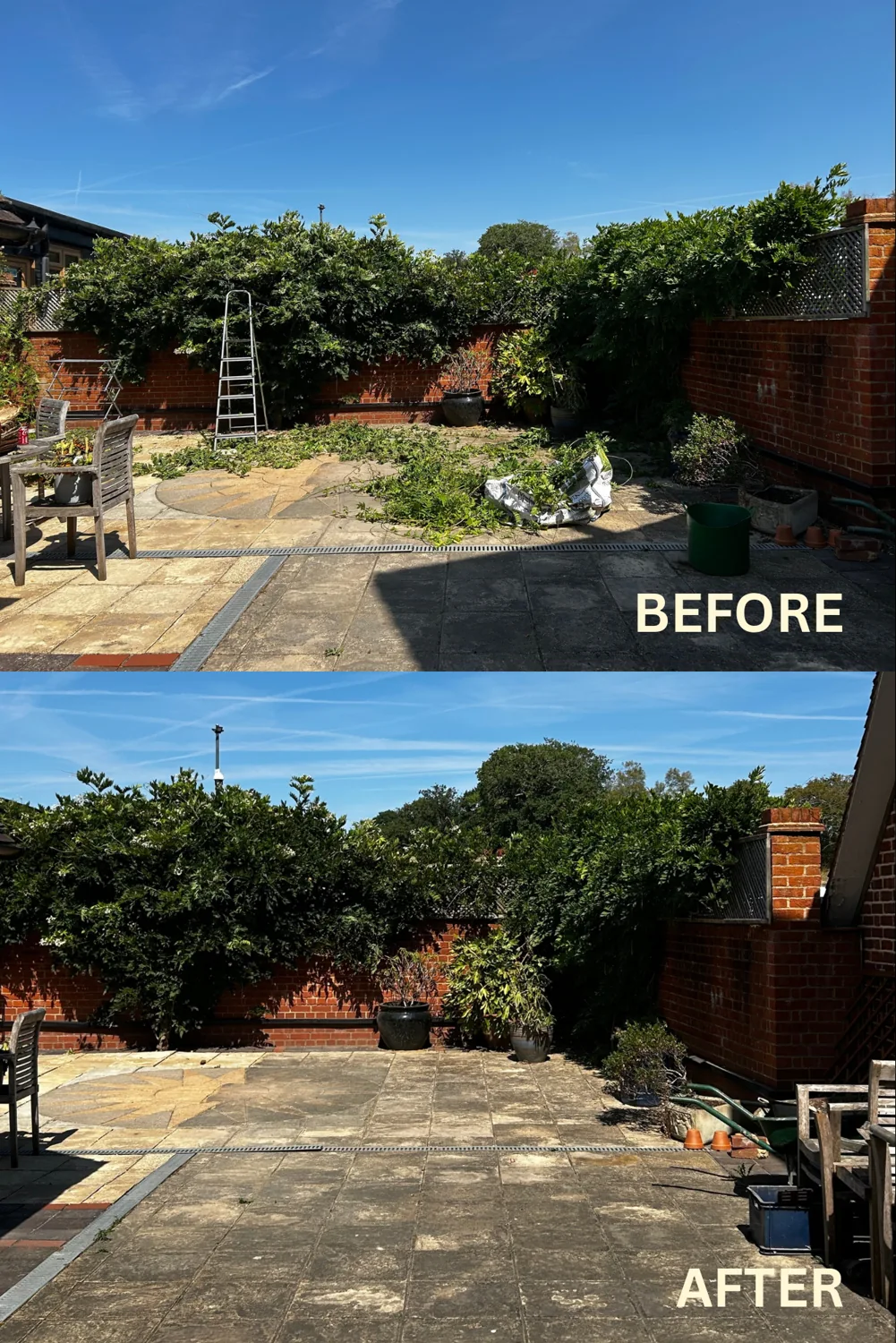 Opening up a patio, before and after garden care